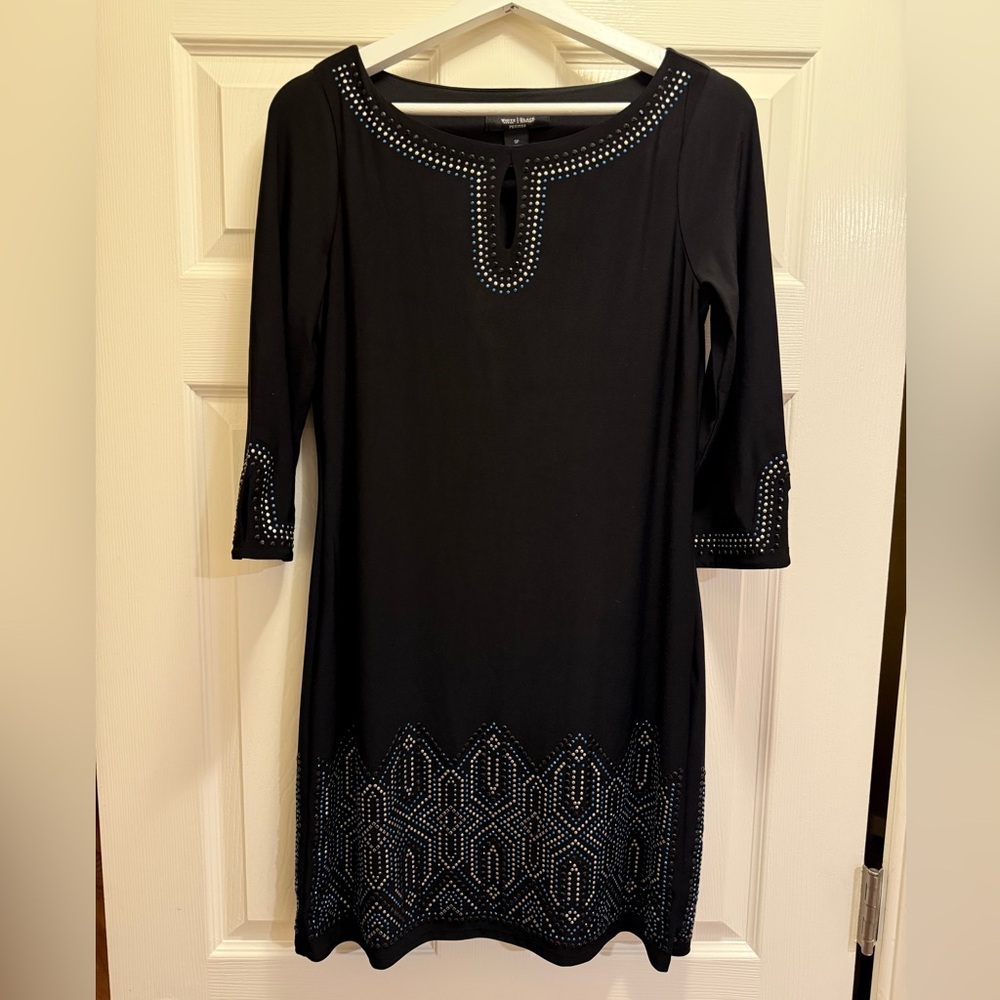 White House Black Market Black Sheath Dress w/Geometric Stud Design, SP, EUC